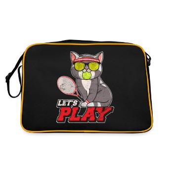 Funny Tennis Cat With Tennis Racket Ball Tennis Pl - Retro Tasche - Schwarz/Gold - Hinten