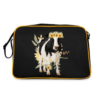 Vache Holstein avec fleurs - Tournesols - Sac Retro - noir/or - Dos