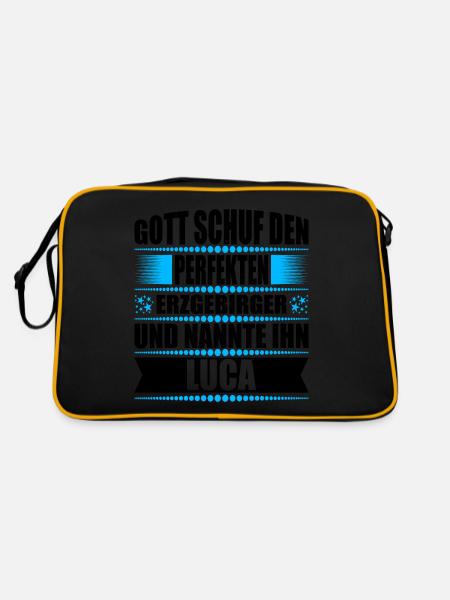 Erzgebirge Mann Namen Sachsen Luca - Retro Tasche - Schwarz/Gold - Hinten
