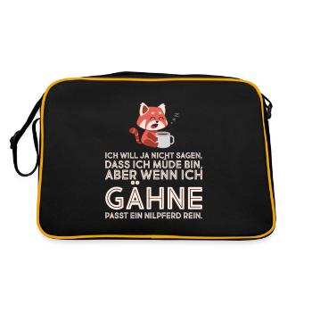 Wenn ich gähne passt ein Nilperd rein. Quer - Retro Tasche - Schwarz/Gold - Hinten