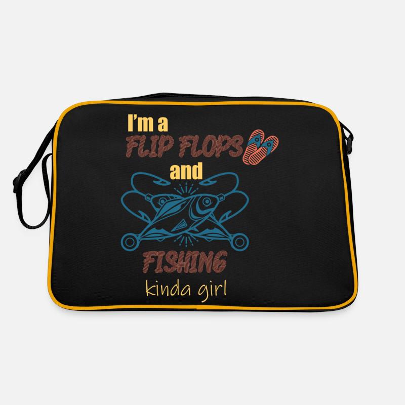 Ich bin ein Flip Flop und Fischer Mädchen - Retro Tasche - Schwarz/Gold