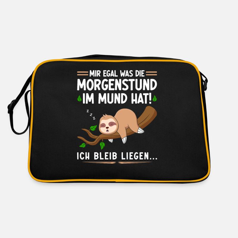 Faultier Pyjama Morgenstund Langschläfer Spruch - Retro Tasche - Schwarz/Gold