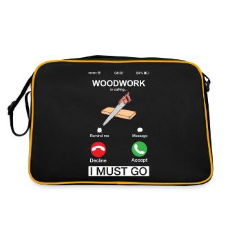Holzarbeiten nennen lustiges Tischler-Holzarbeiter-Wortspiel - Retro Tasche - Schwarz/Gold - Hinten