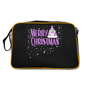 Merry Cristmas Rosaner Schneeman - Retro Tasche - Schwarz/Gold - Hinten