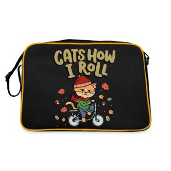 Katzen How I Roll Fahrradfahren Radfahren - Retro Tasche - Schwarz/Gold - Hinten