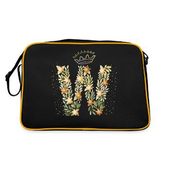 Lettre monogramme W avec couronne, ornement floral - Sac Retro - noir/or - Dos