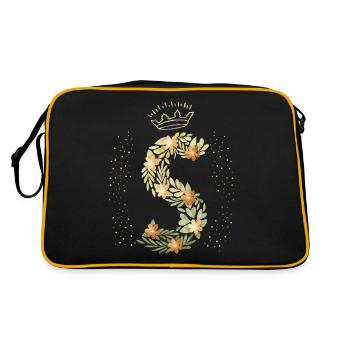 Monogram letter S with crown, floral ornament - Retro Bag - black/gold - Back