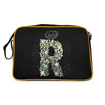 Monogramm Buchstabe R mit Krone, florales Ornament - Retro Tasche - Schwarz/Gold - Hinten