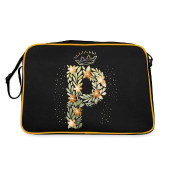Monogram letter P with crown, floral ornament - Retro Bag - black/gold - Back