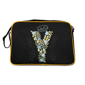 Monogramm Buchstabe Y mit Krone, florales Ornament - Retro Tasche - Schwarz/Gold - Hinten