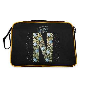 Monogramm Buchstabe N mit Krone, florales Ornament - Retro Tasche - Schwarz/Gold - Hinten
