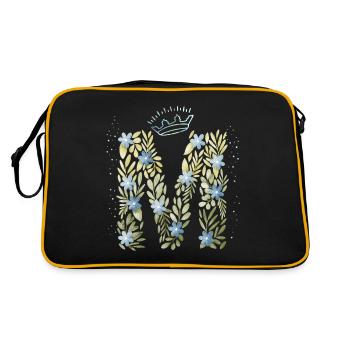 Monogramm Buchstabe M mit Krone, florales Ornament - Retro Tasche - Schwarz/Gold - Hinten