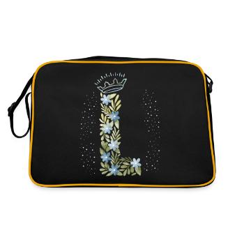 Monogramm Buchstabe L mit Krone, florales Ornament - Retro Tasche - Schwarz/Gold - Hinten