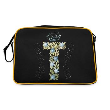 Monogramm Buchstabe T mit Krone, florales Ornament - Retro Tasche - Schwarz/Gold - Hinten
