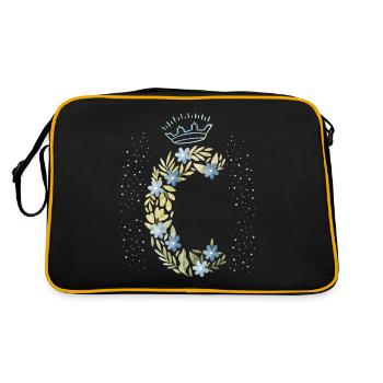 Monogramm Buchstabe C mit Krone, florales Ornament - Retro Tasche - Schwarz/Gold - Hinten