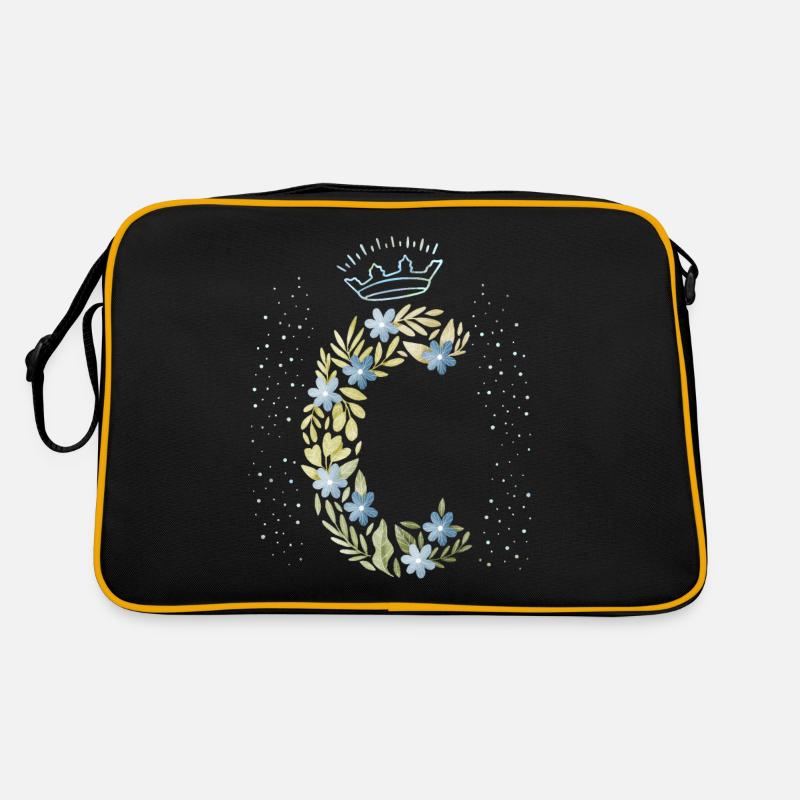 Monogramm Buchstabe C mit Krone, florales Ornament Retro Tasche