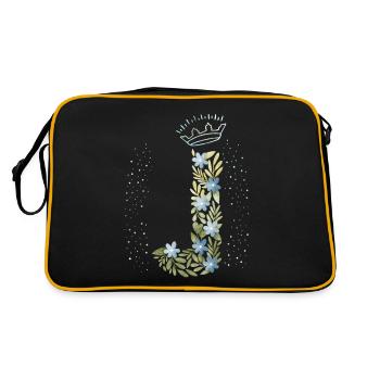 Monogramm Buchstabe J mit Krone, florales Ornament - Retro Tasche - Schwarz/Gold - Hinten