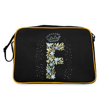 Monogramm Buchstabe F mit Krone, florales Ornament - Retro Tasche - Schwarz/Gold - Hinten