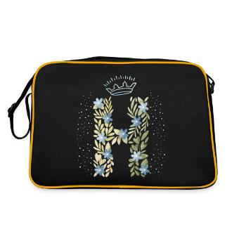 Monogramm Buchstabe H mit Krone, florales Ornament - Retro Tasche - Schwarz/Gold - Hinten