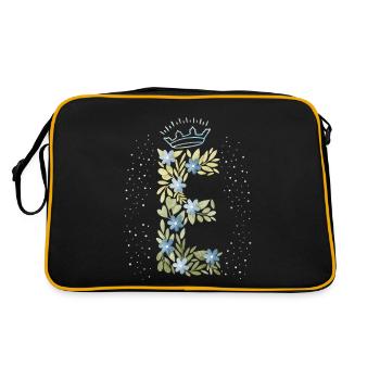 Monogramm Buchstabe E mit Krone, florales Ornament - Retro Tasche - Schwarz/Gold - Hinten