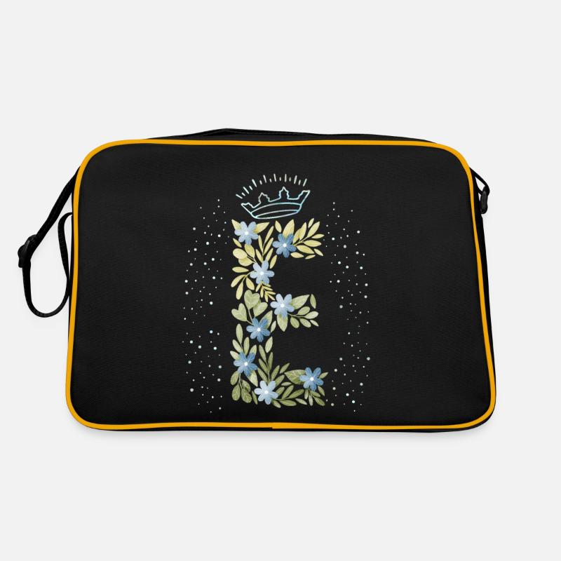 Monogramm Buchstabe E mit Krone, florales Ornament Retro Tasche
