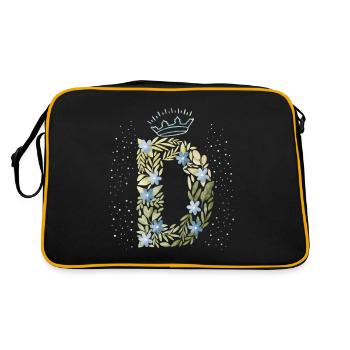 Monogramm Buchstabe D mit Krone, florales Ornament - Retro Tasche - Schwarz/Gold - Hinten