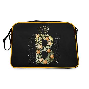Monogramm Buchstabe B mit Krone, florales Ornament - Retro Tasche - Schwarz/Gold - Hinten