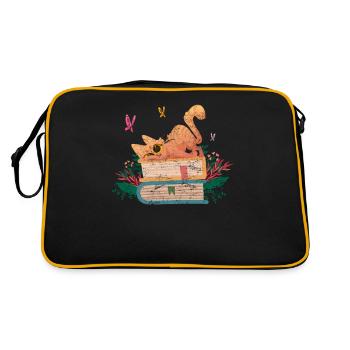 Cat Cute Book Plant Lover Flower Book Lover Cat Ki - Retro Tasche - Schwarz/Gold - Hinten