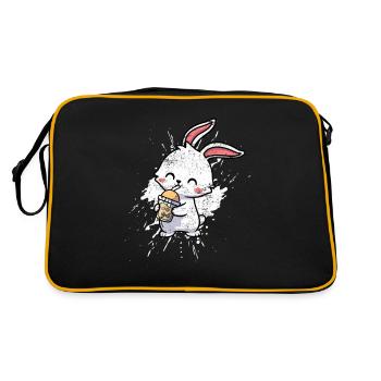 Drinking Boba Bubble Tea Kawaii Anime Rabbit Lover - Retro Tasche - Schwarz/Gold - Hinten