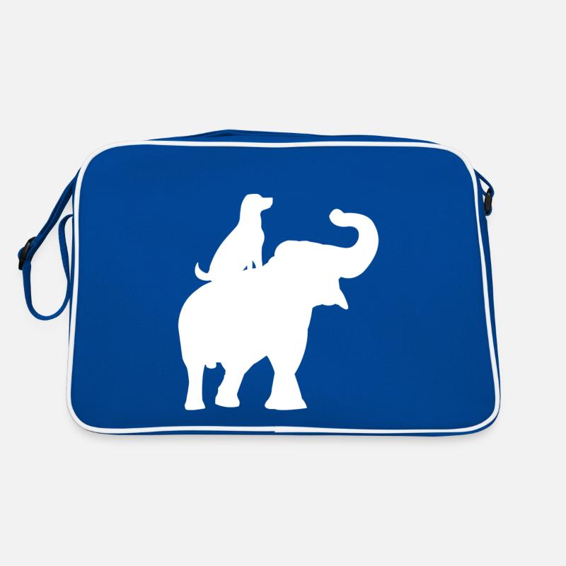 Silhouette eines sitzenden Elefanten und eines Hundes Retro Tasche