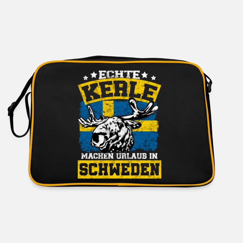 Echte Kerle machen Urlaub in Schweden mit Elch Retro Tasche