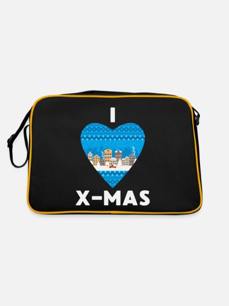 I Love X-Mas Christmas Knitted Heart - Retro Bag - black/gold - Back