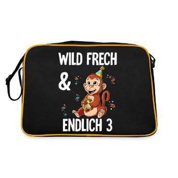 3. Geburtstag Affe Wild Frech Und Endlich 3 Jahre - Retro Tasche - Schwarz/Gold - Hinten