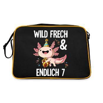7. Geburtstag Axolotl Wild Frech Und Endlich 7 - Retro Tasche - Schwarz/Gold - Hinten