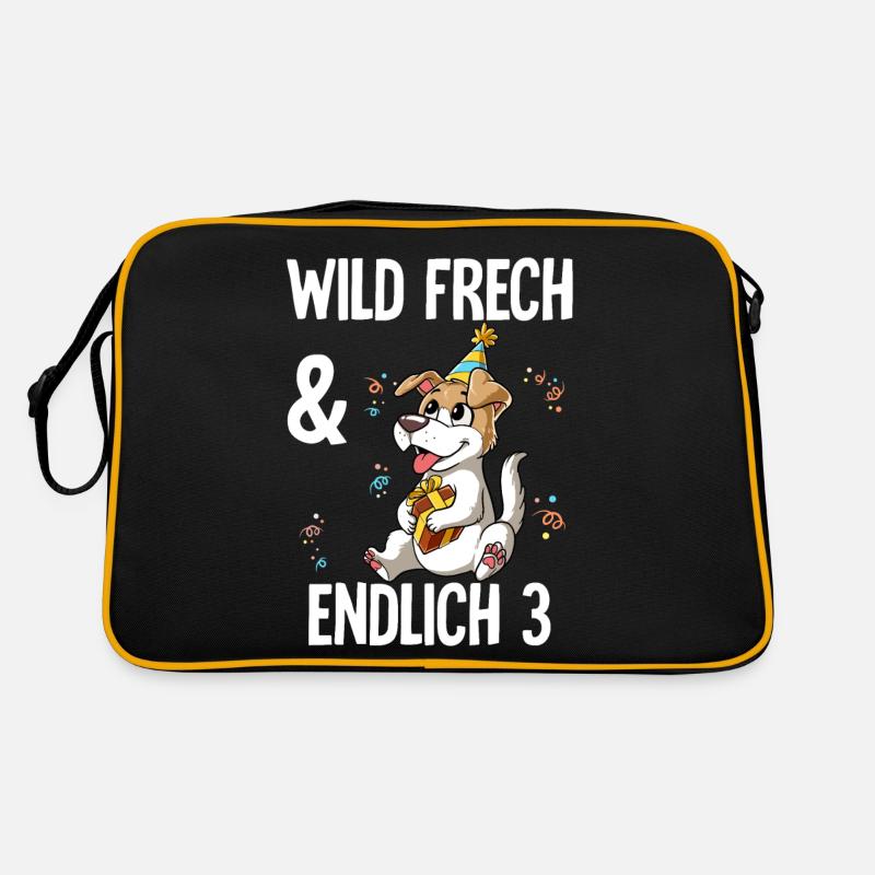 3. Geburtstag Hund Wild Frech Und Endlich 3 Jahre - Retro Tasche - Schwarz/Gold