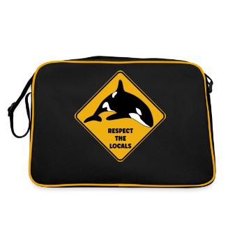 Warnschild Taucher - Respektiere die Einheimischen - Retro Tasche - Schwarz/Gold - Hinten