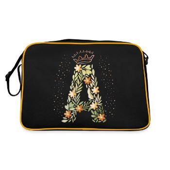 Monogramm Buchstabe A mit Krone, florales Ornament - Retro Tasche - Schwarz/Gold - Hinten
