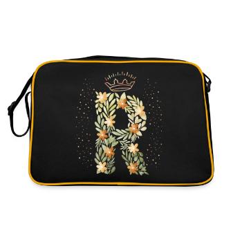 Monogramm Buchstabe R mit Krone, florales Ornament - Retro Tasche - Schwarz/Gold - Hinten