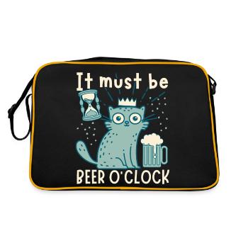 Cat drinks beer, funny saying with beer mug - Retro Bag - black/gold - Back