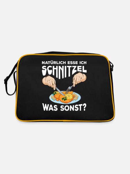 Natürlich esse ich Schnitzel - Retro Tasche - Schwarz/Gold - Hinten