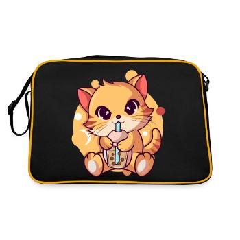Anime Kawaii Chat Boissons Boba Thé Bubble Thé - Sac Retro - noir/or - Dos
