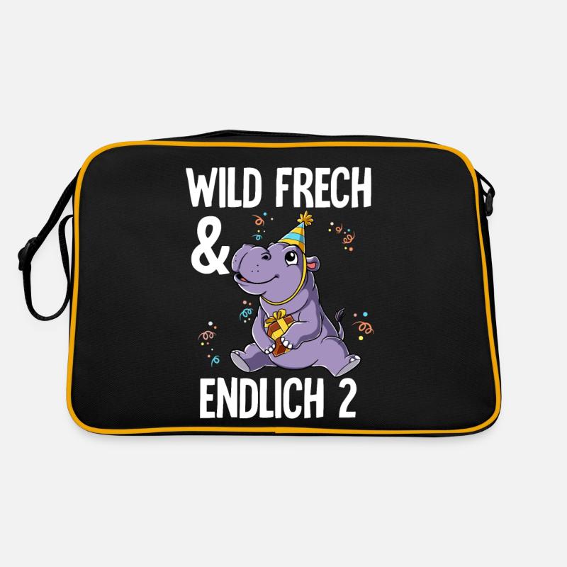 2. Geburtstag Nilpferd Wild Frech Und Endlich 2 - Retro Tasche - Schwarz/Gold