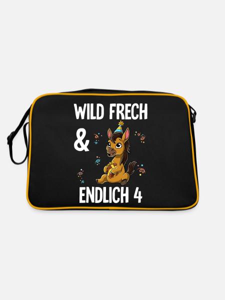 4. Geburtstag Pferd Wild Frech Und Endlich 4 Jahre - Retro Tasche - Schwarz/Gold - Hinten