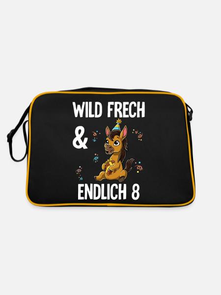 8. Geburtstag Pferd Wild Frech Und Endlich 8 Jahre - Retro Tasche - Schwarz/Gold - Hinten