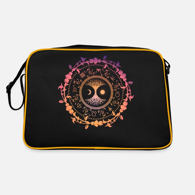 Boussole Wicca - Arbre de Vie & Astrologie Design - Sac Retro - noir/or