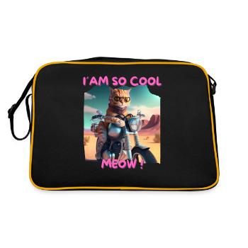 Coole Katze Auf Dem Motorrad In Der Wüste 1 - Retro Tasche - Schwarz/Gold - Hinten