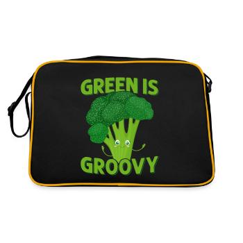 Green Is Groovy Broccoli Vegetable - Retro Tasche - Schwarz/Gold - Hinten