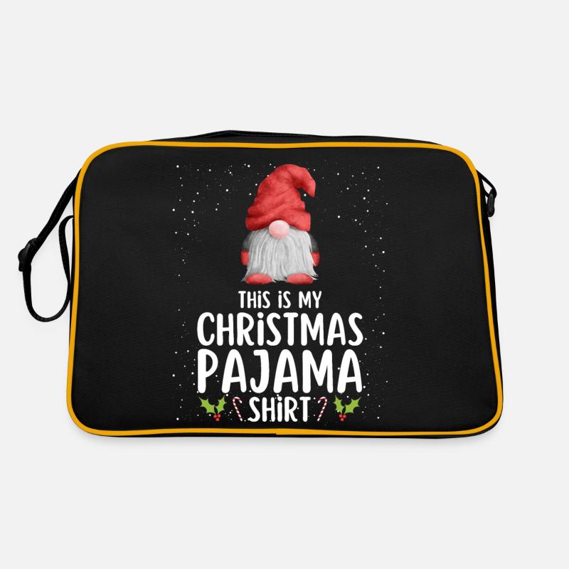Weihnachten Pyjama Schlafanzug Schlafshirt - Retro Tasche - Schwarz/Gold
