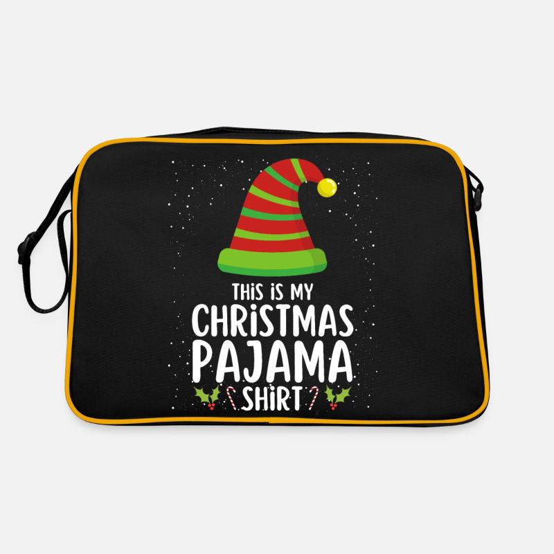 Weihnachten Pyjama Schlafanzug Schlafshirt - Retro Tasche - Schwarz/Gold
