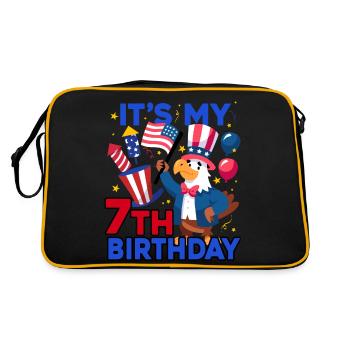 Es Ist Mein 7. Geburtstag Firecracker Kid 4th Of - Retro Tasche - Schwarz/Gold - Hinten